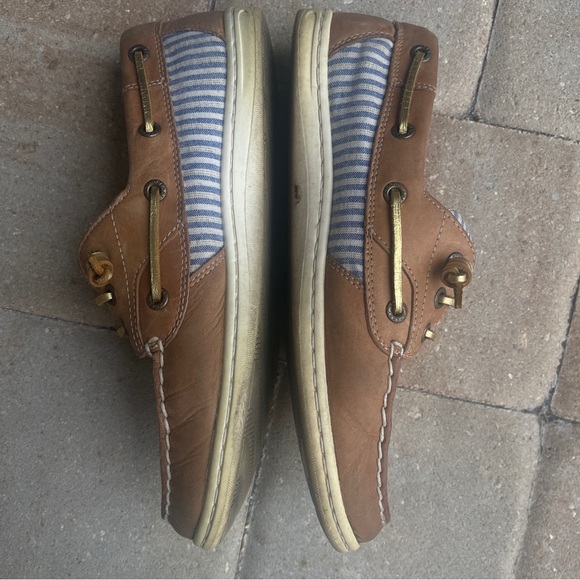 Sperry Size 8.5 Women's Songfish Blue Striped with Gold Metallic Laces Boat Shoe - Picture 5 of 7
